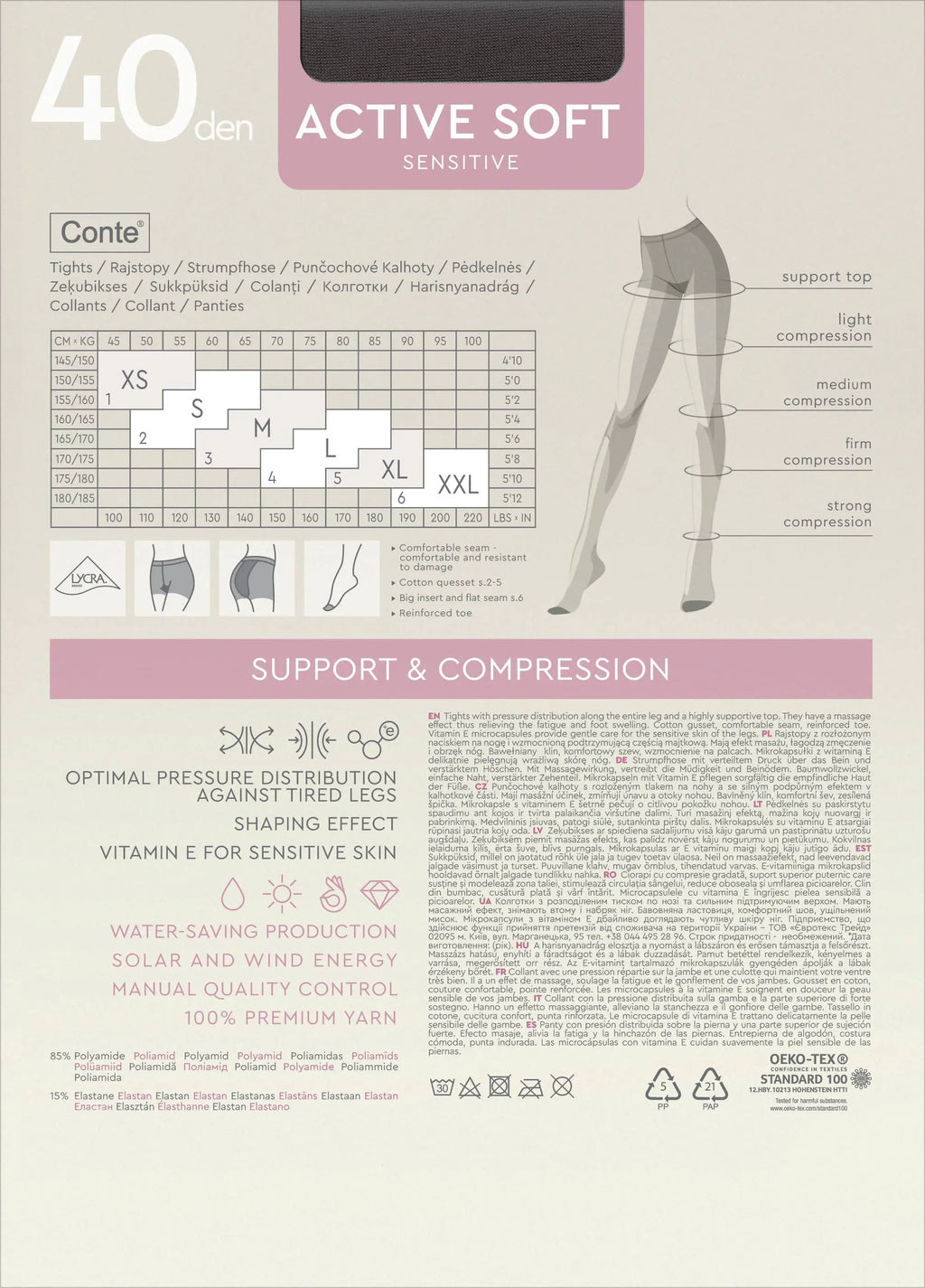 Medias Conte Active Soft 40 Denier - Soporte con efecto moldeador y Vitamina E