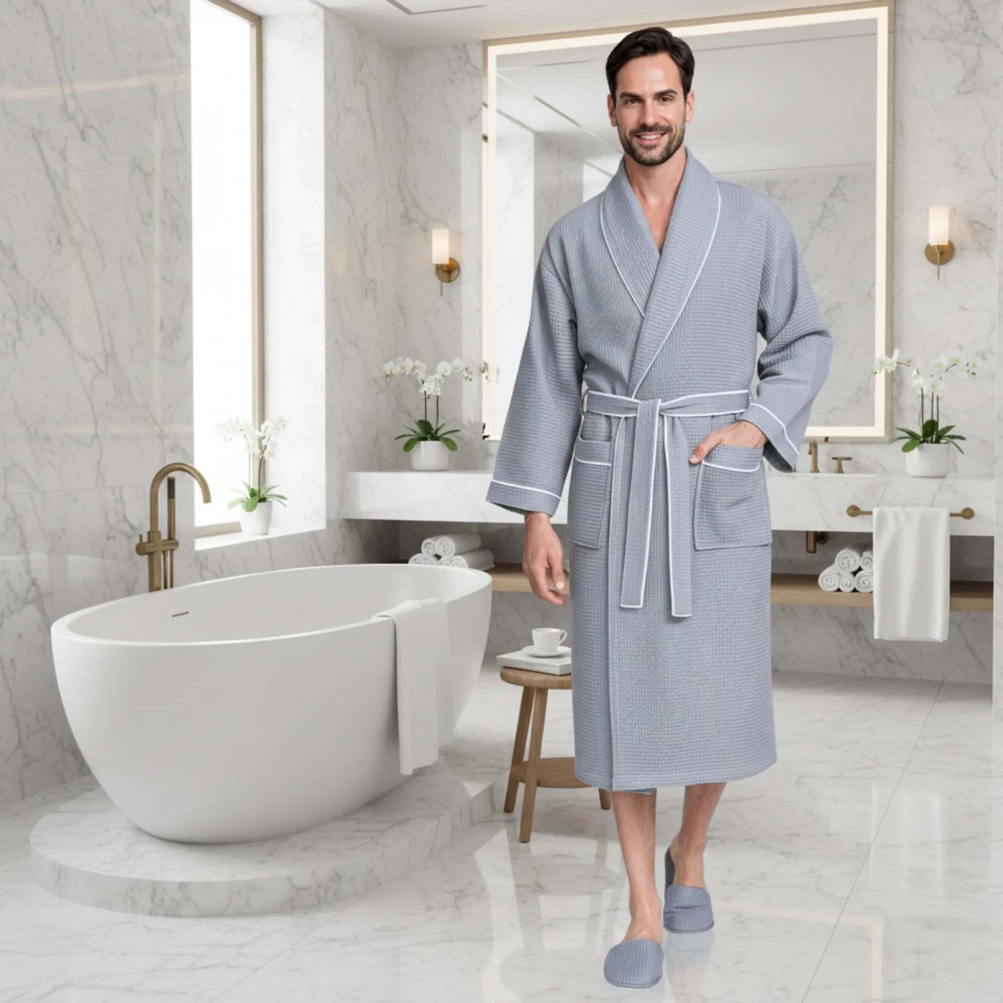 Bata de lujo con ribetes gofrados para hombre