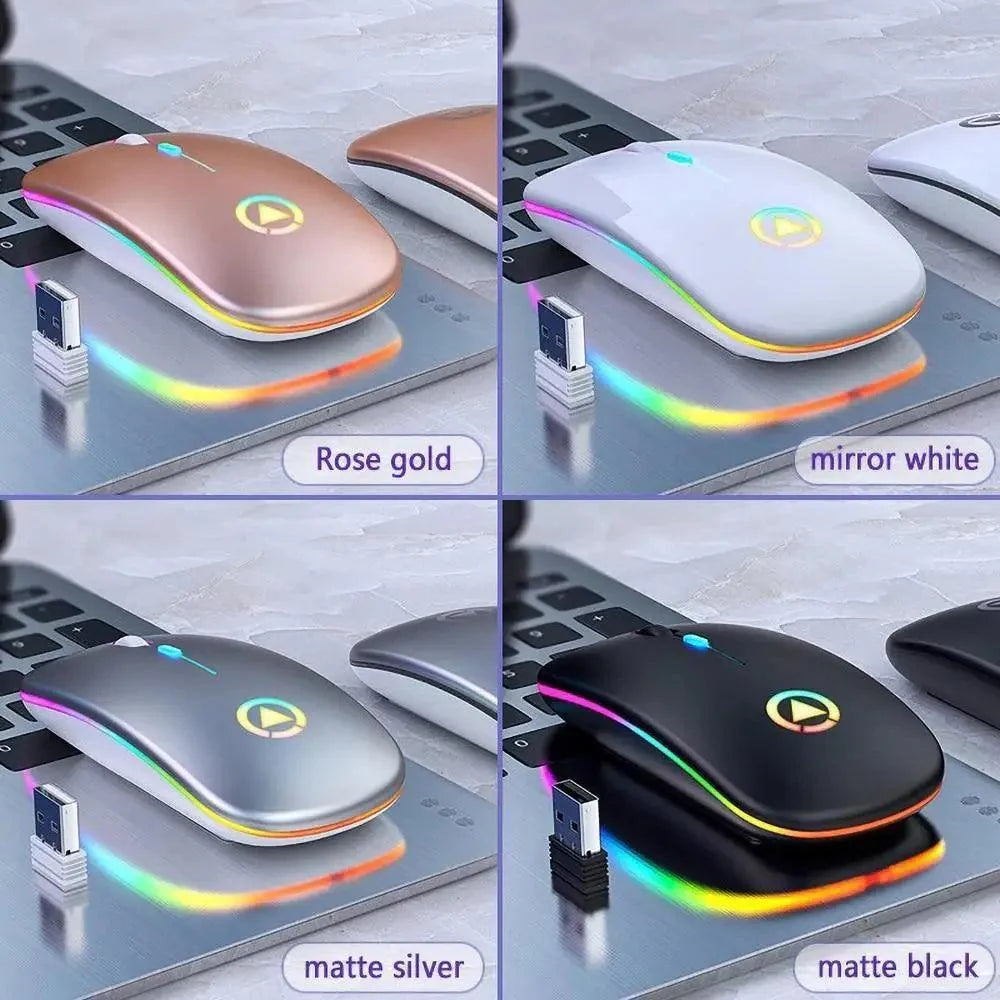Ratón Inalámbrico Retro RGB Recargable Ratón Inalámbrico de Computadora Silencioso Ratón Óptico Portátil para Oficina con USB LED Retroiluminado Ratón de Juego para Oficina Portátil
