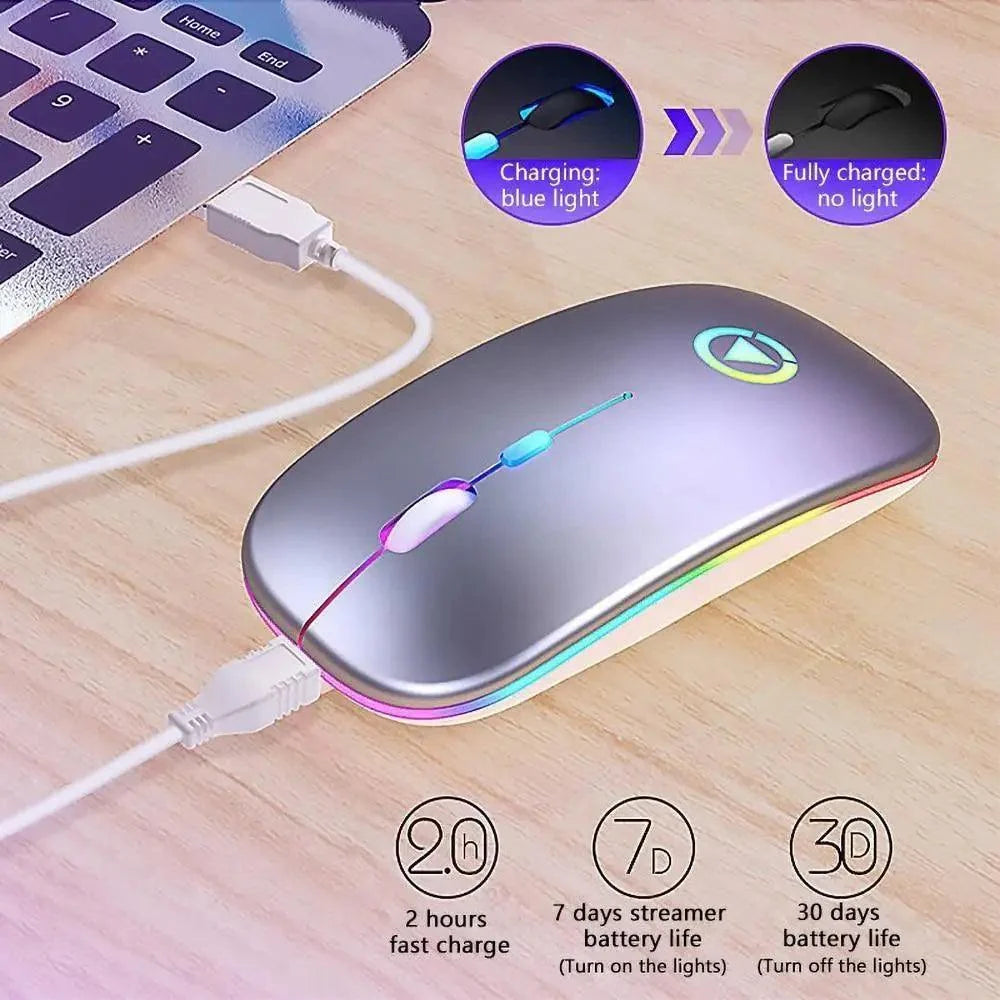 Ratón Inalámbrico Retro RGB Recargable Ratón Inalámbrico de Computadora Silencioso Ratón Óptico Portátil para Oficina con USB LED Retroiluminado Ratón de Juego para Oficina Portátil