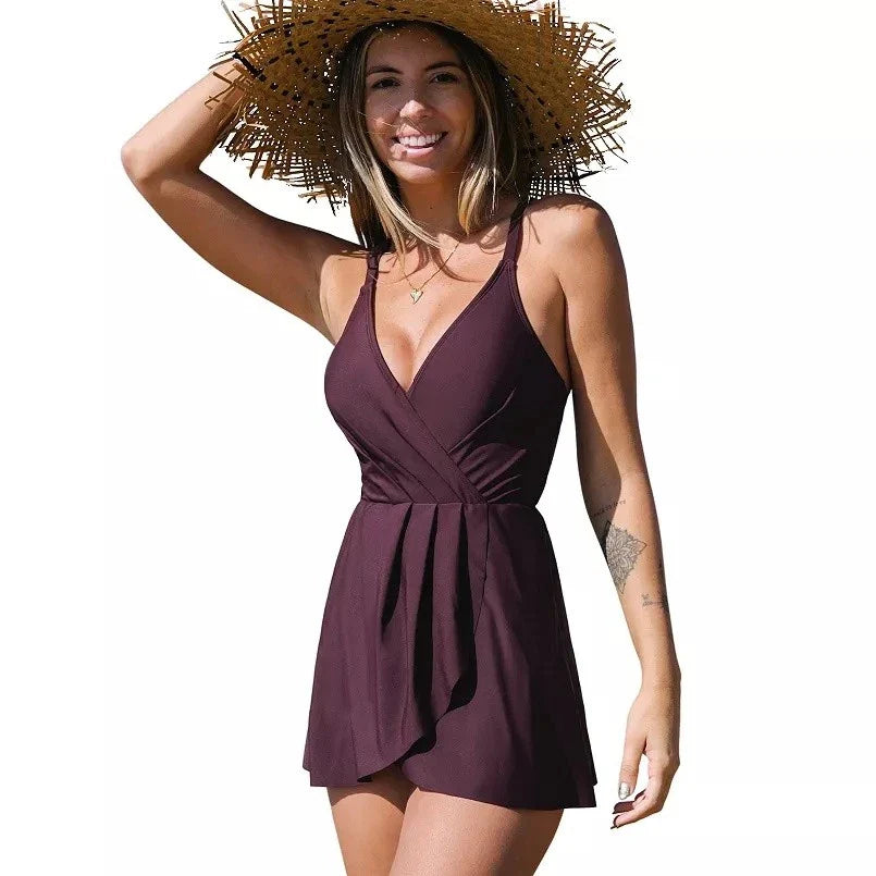 Vestido de baño Cupshe fruncido con espalda cruzada,