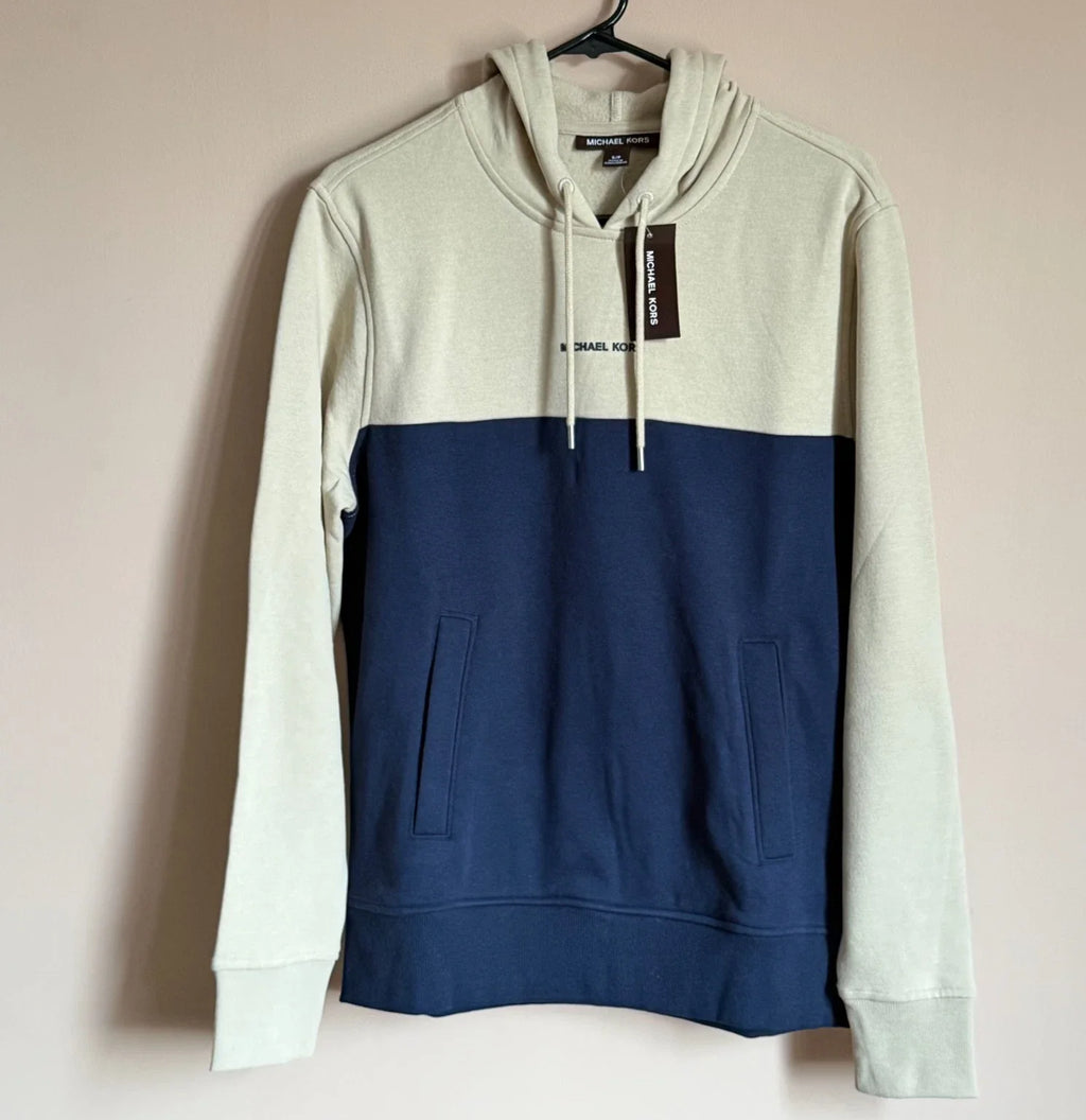Michael Kors Sudadera con Capucha para Hombre, Azul y Canela, Talla G