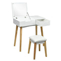 Wooden Vanity Table with Flip Top Mirror and Cushioned Stool