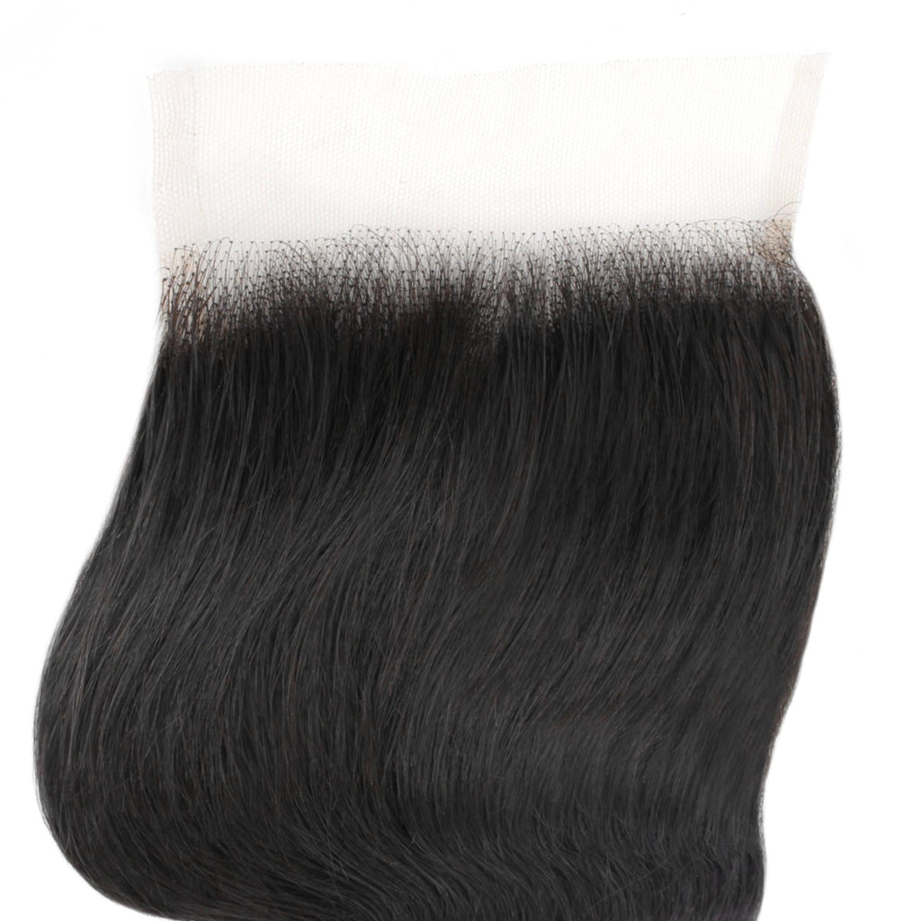 Cierre de cabello humano con encaje transparente 4x4 de onda corporal brasileña