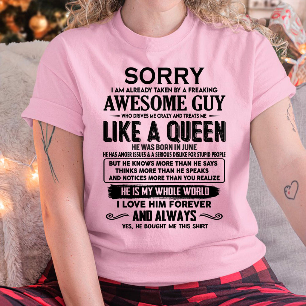 June - Sorry I am already taken by a freaking awesome guy - Gift for Wife From Husband - NGHL06 (SKU-SRG-06)